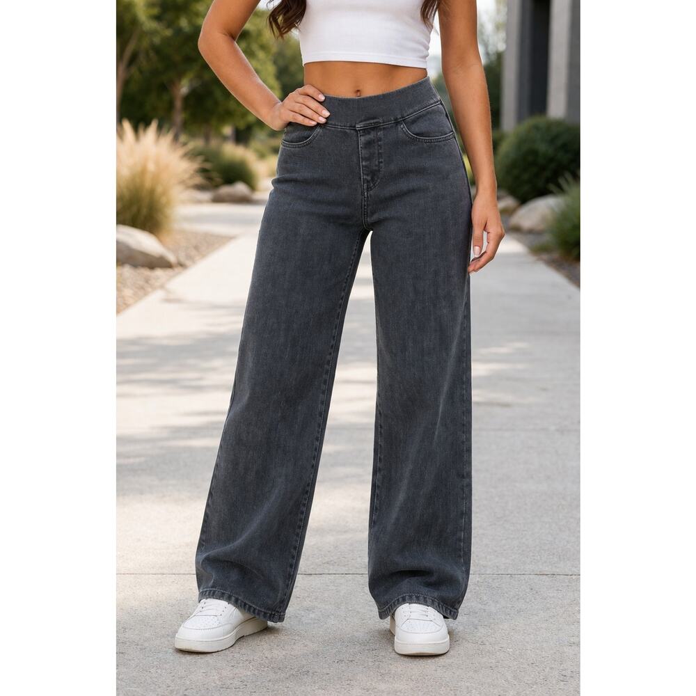 Cello Wide Leg Flare Jeans in Washed Black